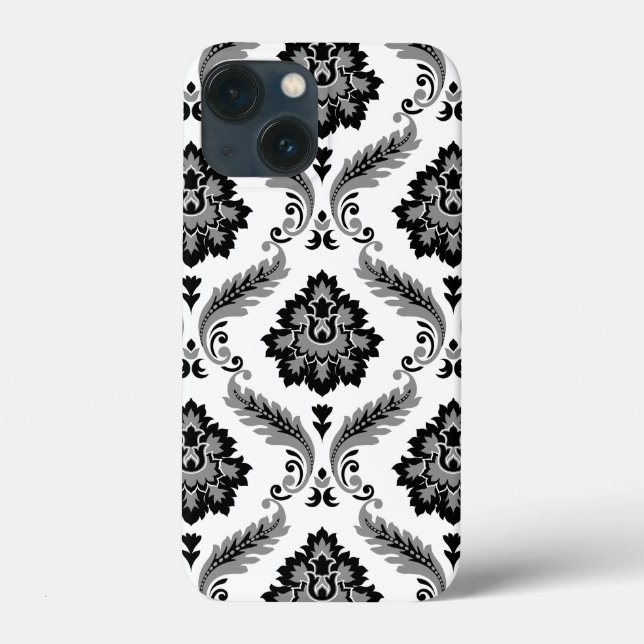 Rococo-Damaskmuster Grau Schwarz Weiß Case-Mate iPhone Hülle (Rückseite)