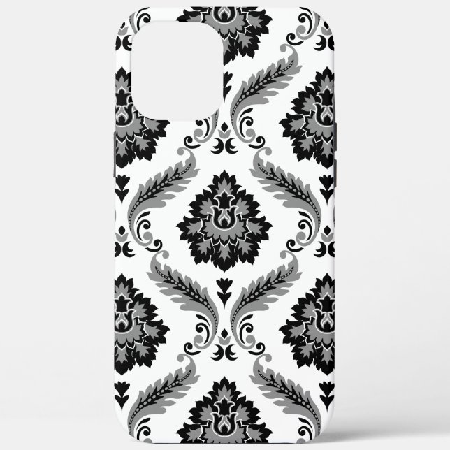 Rococo-Damaskmuster Grau Schwarz Weiß Case-Mate iPhone Hülle (Rückseite)