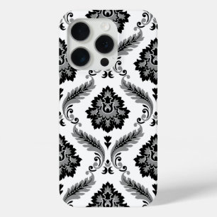 Rococo-Damaskmuster Grau Schwarz Weiß Case-Mate iPhone Hülle