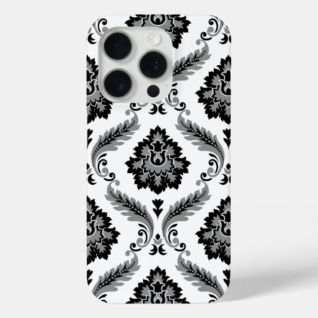 Rococo-Damaskmuster Grau Schwarz Weiß Case-Mate iPhone Hülle (Rückseite)