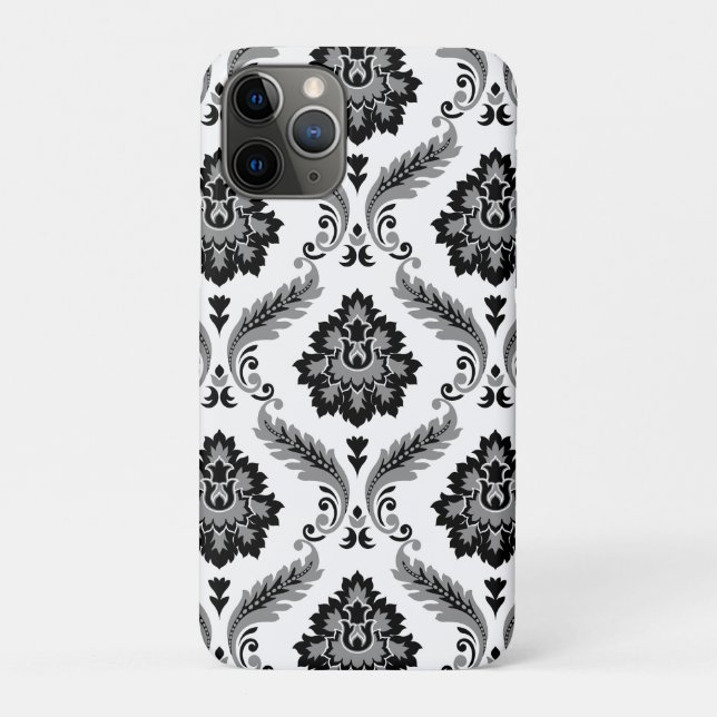Rococo-Damaskmuster Grau Schwarz Weiß Case-Mate iPhone Hülle (Rückseite)