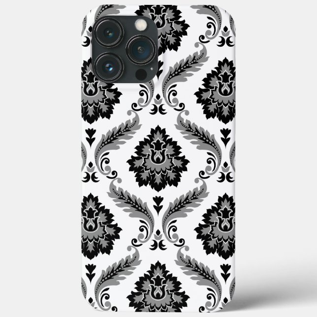 Rococo-Damaskmuster Grau Schwarz Weiß Case-Mate iPhone Hülle (Rückseite)