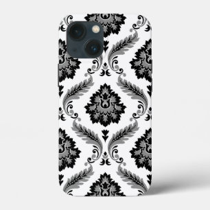 Rococo-Damaskmuster Grau Schwarz Weiß Case-Mate iPhone Hülle