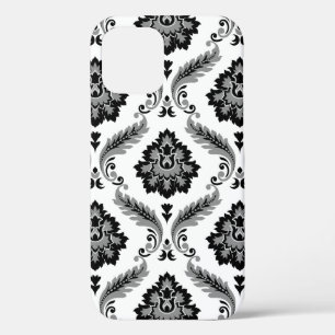 Rococo-Damaskmuster Grau Schwarz Weiß Case-Mate iPhone Hülle