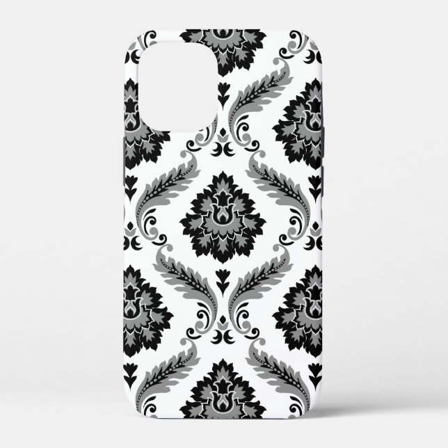 Rococo-Damaskmuster Grau Schwarz Weiß Case-Mate iPhone Hülle (Rückseite)