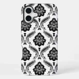 Rococo-Damaskmuster Grau Schwarz Weiß iPhone 16 Plus Hülle