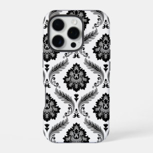 Rococo-Damaskmuster Grau Schwarz Weiß iPhone 16 Pro Hülle