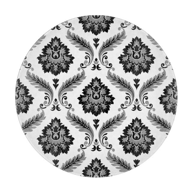 Rococo-Damaskmuster Grau Schwarz Weiß Schneidebrett (Vorderseite)