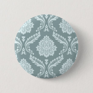 Rococo Damast großes Muster Enteneiblau+Türkis Button