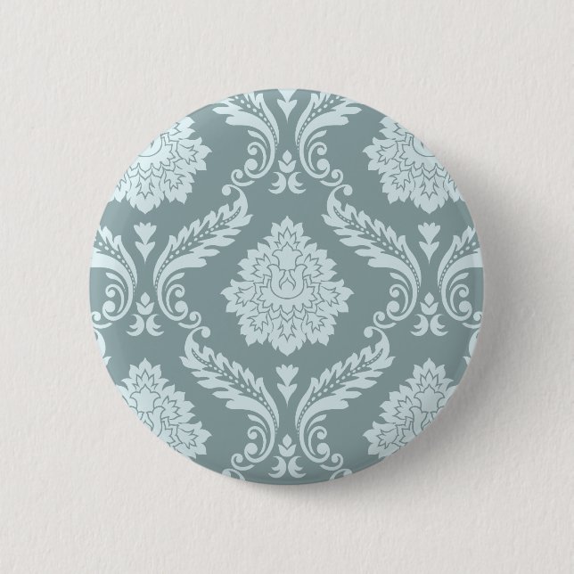 Rococo Damast großes Muster Enteneiblau+Türkis Button (Vorderseite)