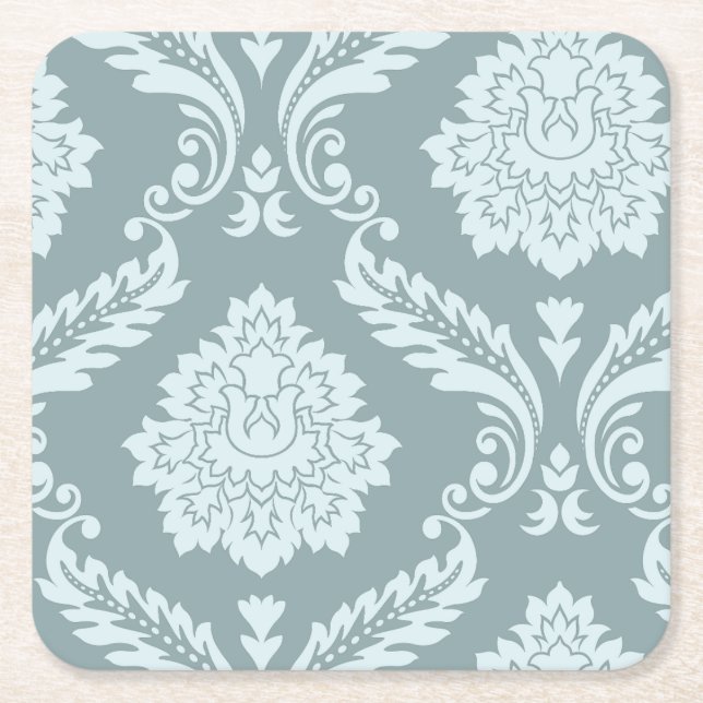 Rococo Damast Kunst I Enteneiblau+Türkis Rechteckiger Pappuntersetzer (Vorderseite)
