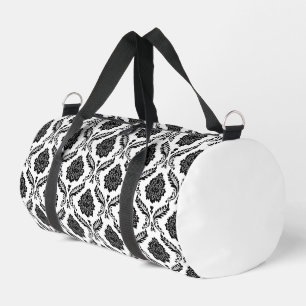 Rococo Damast Wdh Muster Schwarz auf Weiß Duffle Bag