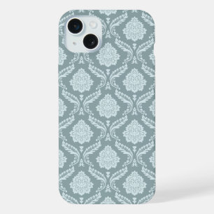 Rococo Damast-Wiederholungsmuster Enteneiblau+Türk iPhone 15 Plus Hülle