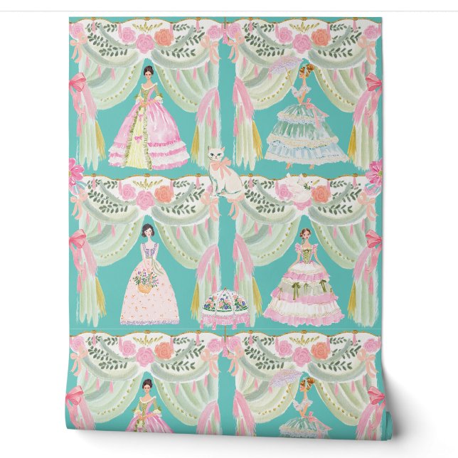 Rococo Drapery Ladies Pastel Marie Antoinette Tapete (Abrollen)