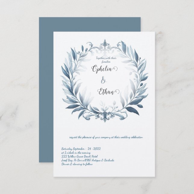 Rococo Floral Frontière faire-part de mariage (Devant / Derrière)