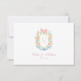 Rococo Floral Monogram Crest Wedding Dankeskarte