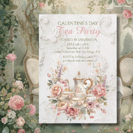 Rococo Floral Tea Galentine Party Soft Blush Einladung