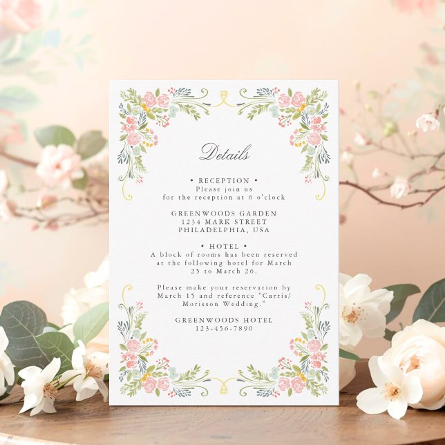 Rococo Garden Ornate Floral Wedding QR Details Begleitkarte (Von Creator hochgeladen)