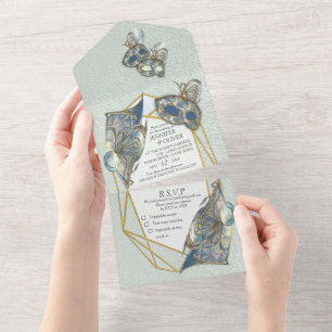 Rococo-reiche romantische Hochzeitseinladung in ei All In One Einladung