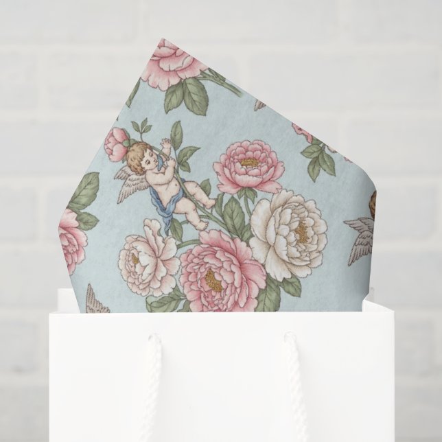 Rococo Revival Cherub Floral Toile  Seidenpapier (Geschenktüte)