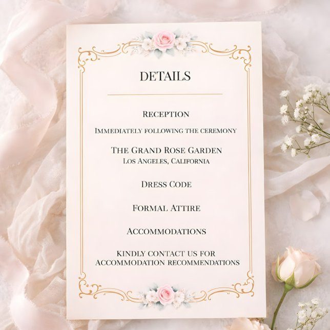 Rococo-Rosé-Hochzeit Begleitkarte (Details enclosure card for Rococco style luxury ornate wedding)