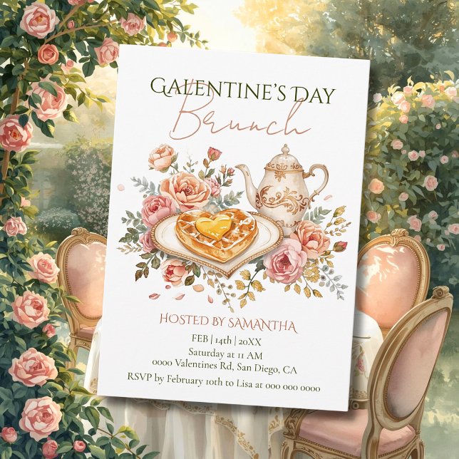 Rococo Tea Heart Waffle Galentine Brunch Florals Einladung (Von Creator hochgeladen)