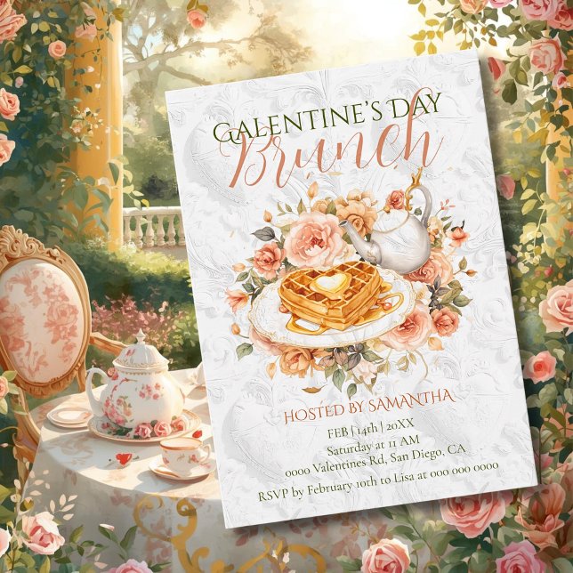 Rococo Waffle Tea Galentine Brunch Floral Elegance Einladung (Von Creator hochgeladen)