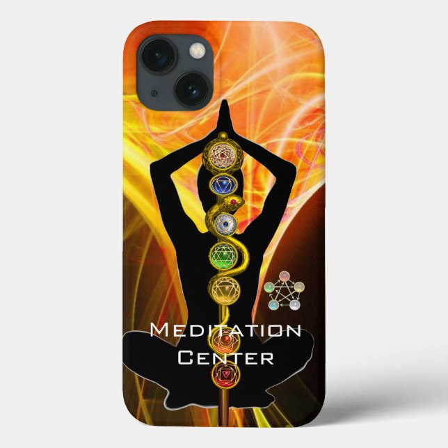 ROD ASCLEPIUS,7 CHAKRAS YOGA LOTUS POSE Gelb Case-Mate iPhone Hülle (Rückseite)