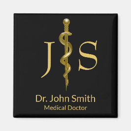 Rod of Asclepius Classy Medical Gold auf schwarz Magnet