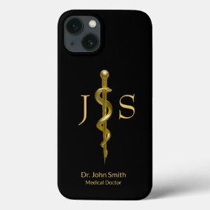 Rod of Asclepius Medical Classy Gold auf schwarz Case-Mate iPhone Hülle