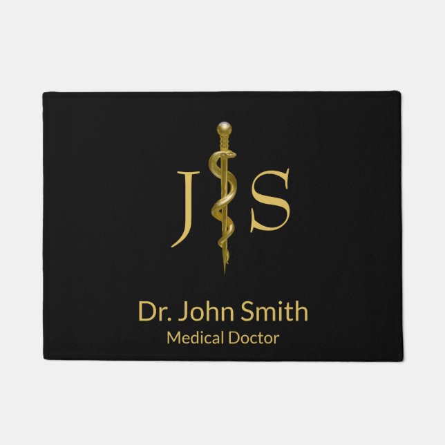Rod of Asclepius Medical Classy Gold auf schwarz Fußmatte (Vorderseite)