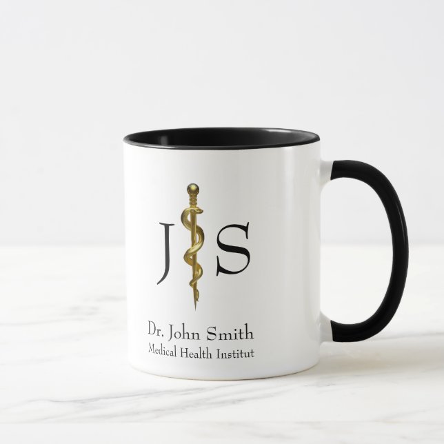 Rod of Asclepius Medical Classy Gold auf Weiß Tasse (Rechts)
