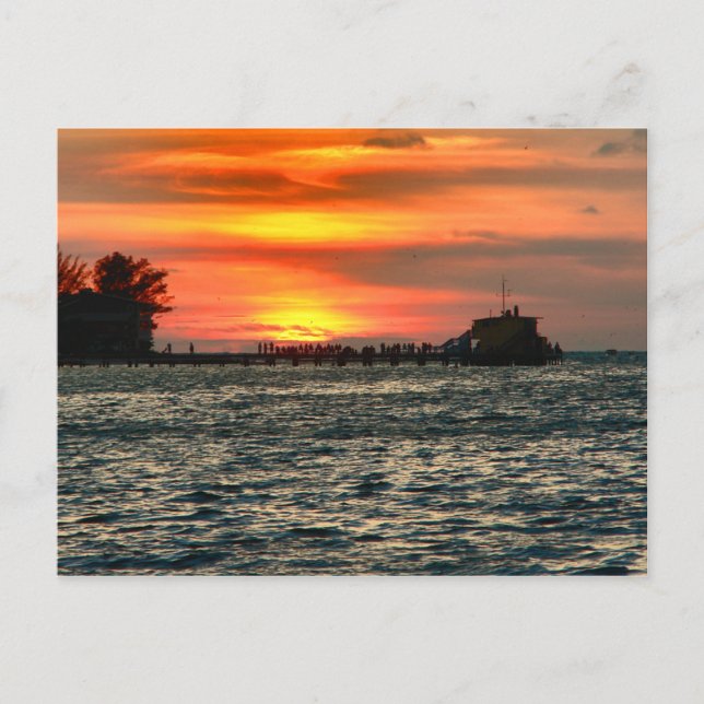 Rod und Spulen-Pier am Sonnenuntergang Postkarte (Vorderseite)