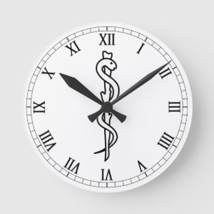 Rod von Asclepius Runde Wanduhr