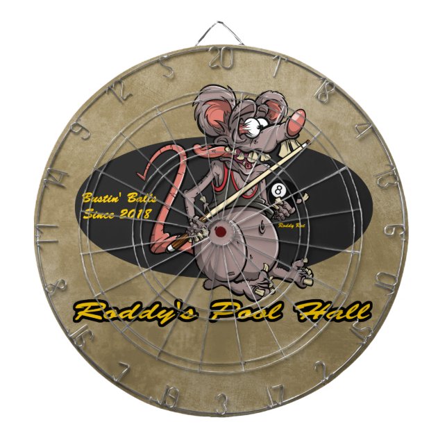 Roddy Ratten-Cartoon-Ratten-Fink-Billard-Pool Hall Dartscheibe (vorne)