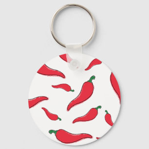 Rode Chili, Cayennepeper Patroon. Pfirsiche Schlüsselanhänger