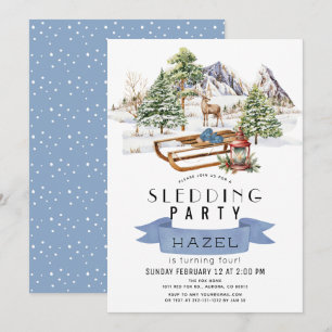 Rodelbahn Party Winterschnee Berge Geburtstag Einladung