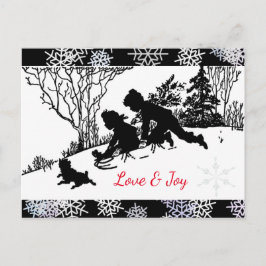 Rodelbahn Silhouette/Schneeflocke Postkarte