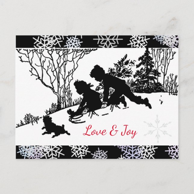 Rodelbahn Silhouette/Schneeflocke Postkarte (Vorderseite)
