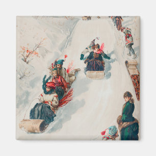 "Rodeln", Chromolithographie, Louis Prang & Co. Magnet