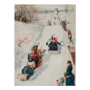 "Rodeln", Chromolithographie, Louis Prang & Co. Poster