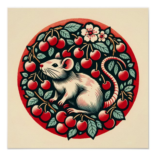 Rodent Fruchtkirsche Rat Art Rats Kirschen Poster (Vorderseite)