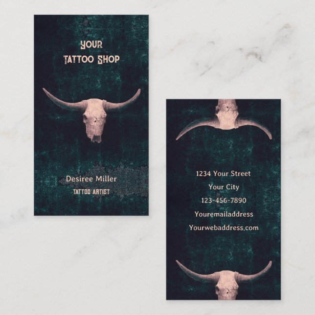 Rodeo Beige Aquamariner Western Tattoo Shop Bull S Visitenkarte (Vorne/Hinten)