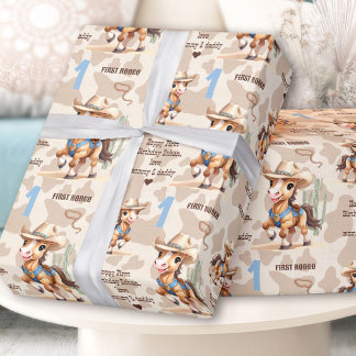 Rodeo Beige Cowboy Horse Western Name 1b Geburtsta Geschenkpapier