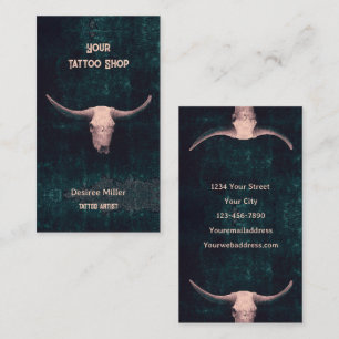 Rodeo Beige Türkis Western Tattoo-Studio Stierschä Visitenkarte