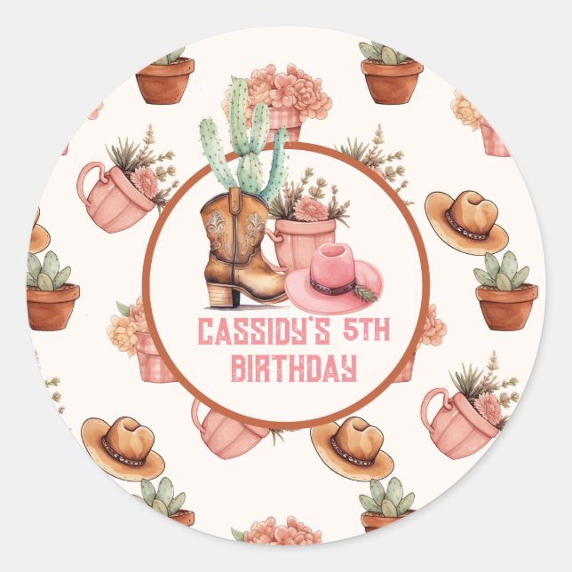 Rodeo Birthday themo Party Wildwest Western Runder Aufkleber (Vorderseite)