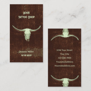 Rodeo Brown Rustikaler Western Tattoo Shop Bull Sk Visitenkarte