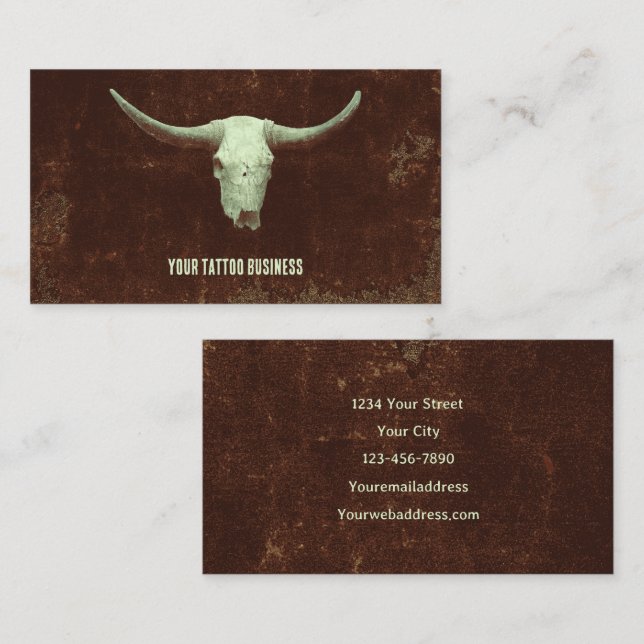 Rodeo Brown Western Rustikaler Tattoo Shop Bull Sk Visitenkarte (Vorne/Hinten)