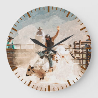 Rodeo Bull Reiten Rustikaler Western Große Wanduhr