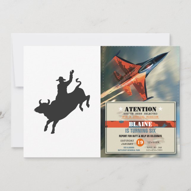 Rodeo Bull Ride Silhouette Einladung (Vorderseite)